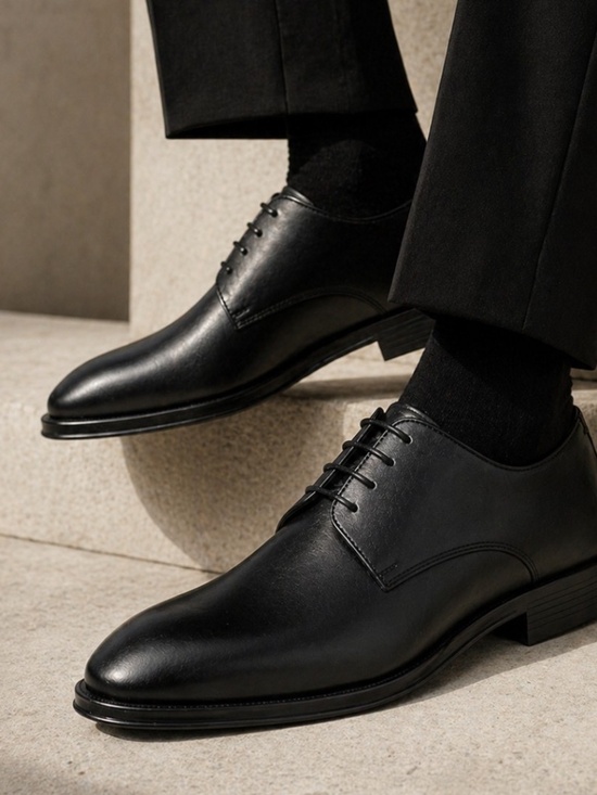 Men’s Lambskin Leather Derby Shoes Comfortable Anti-Slip Dress Black 68614 main image 5